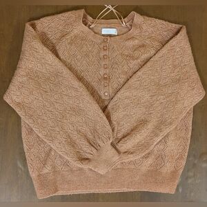 Lauren Conrad Soft Pullover Argyle Sweater, Top Buttons, Light Coral, Size XL